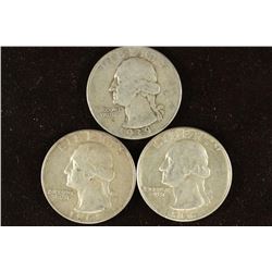 1939, 1961-D & 1964 WASHINGTON SILVER QUARTERS