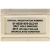Image 3 : 2017 24KT GOLD ENRICHED KENNEDY HALF DOLLAR UNC