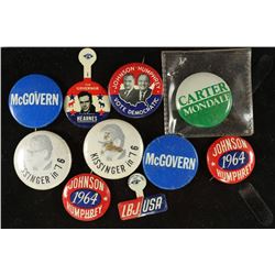 10 VINTAGE POLITICAL BUTTONS JOHNSON / HUMPHREY,