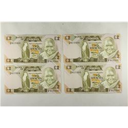 4 PIECES OF ZAMBIA TWO KWACHA, CRISP UNC WITH