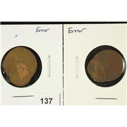 2-ERROR LINCOLN CENTS OFF CENTER STRIKES