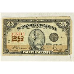 1923 DOMINION OF CANADA 25 CENT FRACTIONAL NOTE