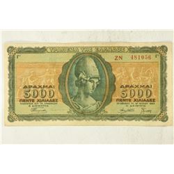 1943 GREECE 5000 DRACHMAI INFLATIONARY ISSUE