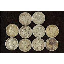 10 ASSORTED 1930'S & 1940'S MERCURY DIMES