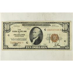 1929 $10 NATIONAL CURRENCY PHILADELPHIA BROWN SEAL
