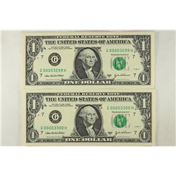 2-2003-A $1 FRN'S LOW CONSECUTIVE SERIAL 'S UNC