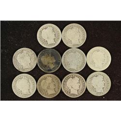 10 ASSORTED 1900'S BARBER DIMES