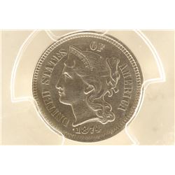 1874 THREE CENT PIECE (NICKEL) PCGS MS63