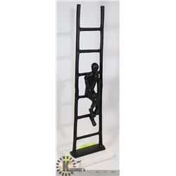 TALL IRON AND MARBLE MAN WITH LADDER STATUE