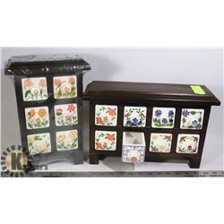 TWO WOOD/ CERAMIC DECORATIVE ORGANIZERS