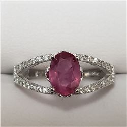 SILVER RUBY CUBIC ZIRCONIA  RING (~SIZE 6)