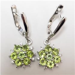 SILVER RHODIUM PLATED PERIDOT(2CT)  EARRINGS