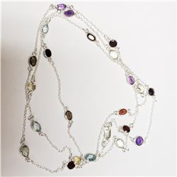 SILVER AMETHYST GARNET CITRINE  NECKLACE