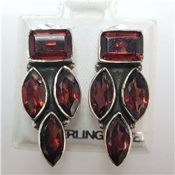 SILVER GARNET  EARRINGS