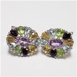 SILVER GARNET PERIDOT AMETHYST  EARRINGS