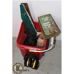 RED PAIL FULL OF ASSORTED TOOLS