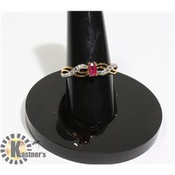 #194-RED RUBY + CZ RING SIZE 7.6