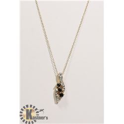 #139-DARK BLUE TOPAZ PENDANT + CZ + NECKLACE