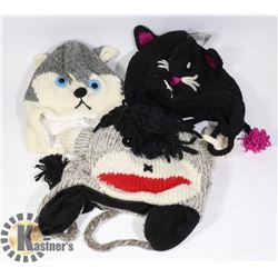LOT OF 3 ANIMAL FACE TOQUES