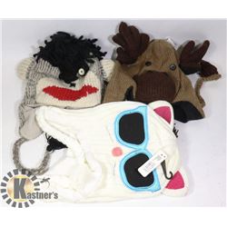 LOT OF 3 ANIMAL FACE TOQUES