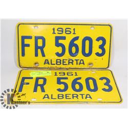 TWO 1961 ALBERTA LICENSE PLATES