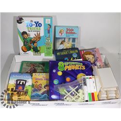 KIDS BOOKS,YO-YO BOX SET MINI WHITEBOARDS,PENS,ETC
