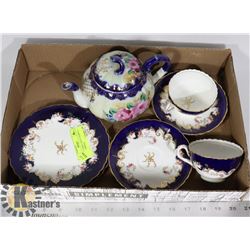 ANTIQUE COBALT BLUE TEAPOT/2 C&S/ 2 SANDWICH