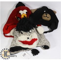 LOT OF 3 ANIMAL FACE TOQUES