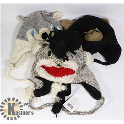 LOT OF 3 ANIMAL FACE TOQUES