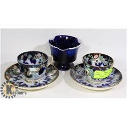 CIRCA 1870 2 CUP/SAUCERS & SM SERVING DISH