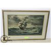 Image 1 : FRAMED ART - SHIP AT SEA. SIGNED DOUGLAM GRAHAM.