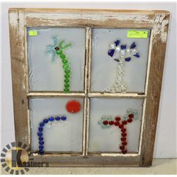 ANTIQUE WINDOW W/ GLASS DESIGNS