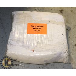 25LB BAG OF WHITE WIPERS (RAGS)