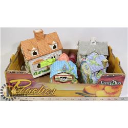 LOT OF 4 TEALITE CERAMIC HOUSES WITH 8 CANDLES