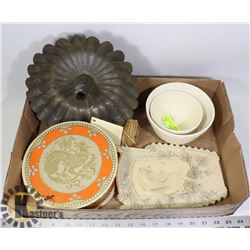 ANTIQUE ITEMS- CHOCOLATE BOX/ BOWLS/ FRAME