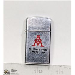 1978 ZIPPO LIGHTER ALLIANCE METAL ADVERTISMENT