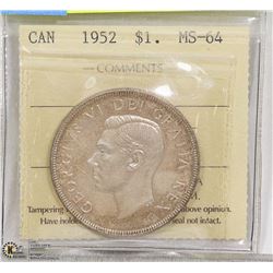 1952 SILVER DOLLAR COIN ICCS GRADED MS-64 (WL)