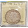Image 1 : 1952 SILVER DOLLAR COIN ICCS GRADED MS-64 (WL)