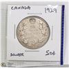 Image 1 : 1929 SILVER 50 CENT COIN.