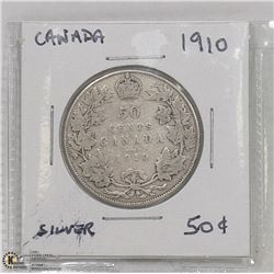1910 SILVER 50 CENT COIN.