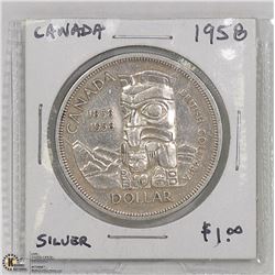 1958 SILVER DOLLAR.COIN. B.C CENTENNIAL TOTEM