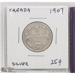 1907 SILVER 25 CENT COIN.