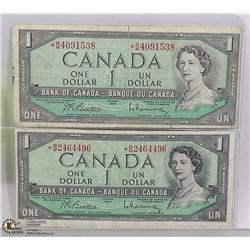 PAIR OF 1954 ONE DOLLAR BILLS - ASTERICK ISSUE