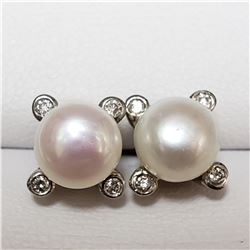 2) 14KT WHITE GOLD PAIR OF PEARL DIAMOND EARRINGS