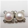 Image 1 : 2) 14KT WHITE GOLD PAIR OF PEARL DIAMOND EARRINGS