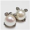Image 2 : 2) 14KT WHITE GOLD PAIR OF PEARL DIAMOND EARRINGS