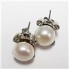 Image 3 : 2) 14KT WHITE GOLD PAIR OF PEARL DIAMOND EARRINGS