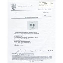 23) 14KT WHITE GOLD PAIR OF TANZANITE & DIAMOND