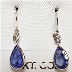 80) 14KT WHITE GOLD PAIR OF TANZANITE & DIAMOND