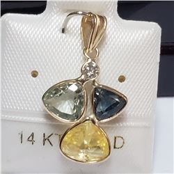 77)14KT YELLOW GOLD FANCY COLORED SAPPHIRE PENDANT